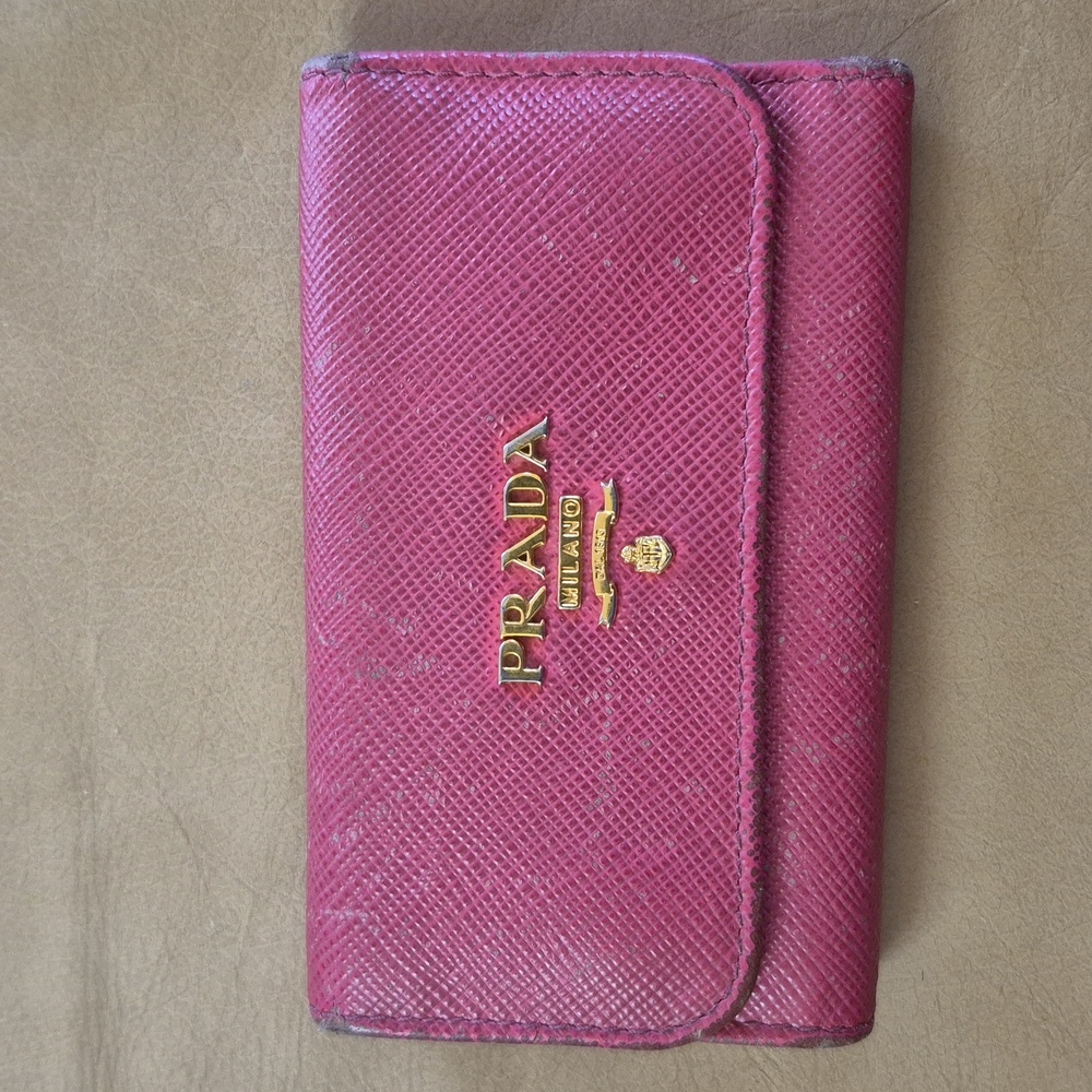 Prada Pink Saffiano Leather Wallet with Gold Logo